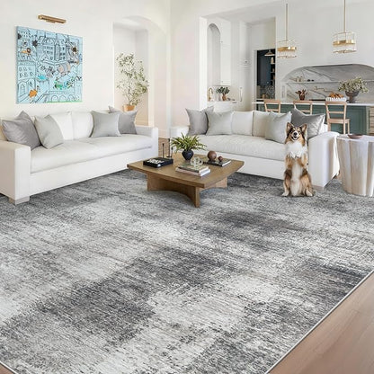 8x10 Area Rugs for Living Room: Washable Modern Abstract Rug Large Soft Non-Slip Rugs Indoor Low-Pile Carpet for Bedroom Dining Room Home Office (Grey, 8'x10')