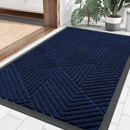 Smiry Front Door Mat Outside Entrance, Heavy Duty Sturdy Natural Rubber Doormat, Trap Dirt and Moisture, Easy Clean Low Profile Mats for Indoor Outdoor Entry, Irregular Triangle (29.5x17, Royal Blue)
