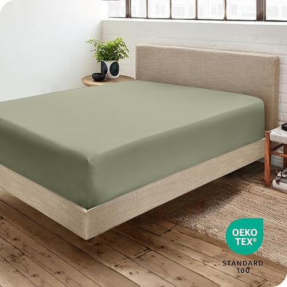 Bare Home Fitted Bottom Sheet Twin Extra Long Size - Premium 1800 Microfiber - Ultra-Soft Hotel Luxury - Deep Pocket - Durable and Long Lasting (Twin, Sage)