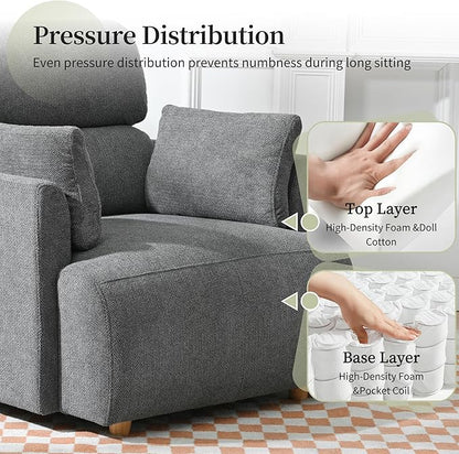 Modern Oversized Accent Chair with Storage Ottoman & 2 Side Pillows, Snowflake Fleece Upholstered Chaise Lounge Chair, Deep Seat Reading Chair for Living Room, 350lbs Capacity