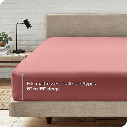 Bare Home Fitted Bottom Sheet Queen Size - Premium 1800 Microfiber - Ultra-Soft Hotel Luxury - Deep Pocket - Durable and Long Lasting (Queen, Dusty Rose)