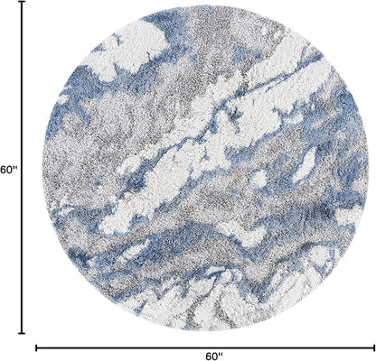 SAFAVIEH Horizon Shag Collection Area Rug - 5' Round, Grey & Blue, Modern Abstract Design, Non-Shedding & Easy Care, 2-inch Thick Ideal for High Traffic Areas in Living Room, Bedroom (HZN890G)