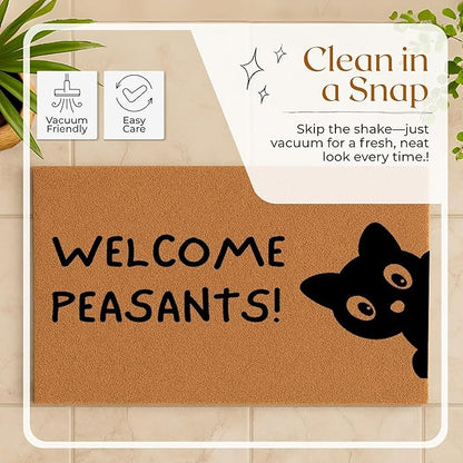 Coir Door Mats 17" X 30", Non-Slip Sturdy, PVC Backed Heavy Duty, Easy to Clean, Ideal for Door Entrance, Patio, Porch, Backyard, Garages, Sneaky Welcome Peasants