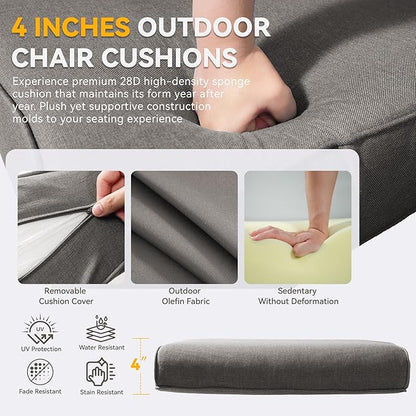 Patio Cushions for Outdoor Furniture - 22" x 25" x 4" UV Resistant Thick Foam Cushions Water Resistant Replacement Cushion for Outdoor Patio Furniture Chair/Sofa/Couch | Grey | 5-Pack |