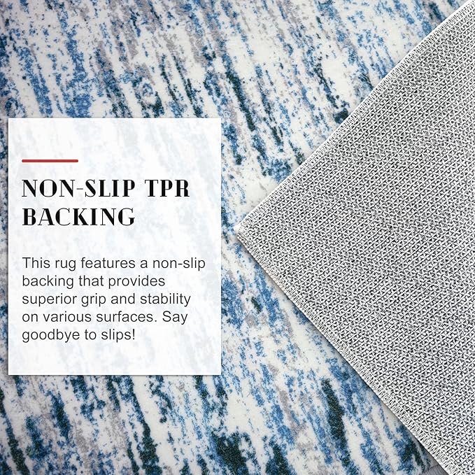Modern Abstract Runner Rug 2.6x18, Grey Blue White Washable Long Kitchen Runner Non-Slip Soft Hallway Rug Runner Thin Print Faux Wool Carpet for Entryway Bedroom Laundry Room Indoor Home Decor