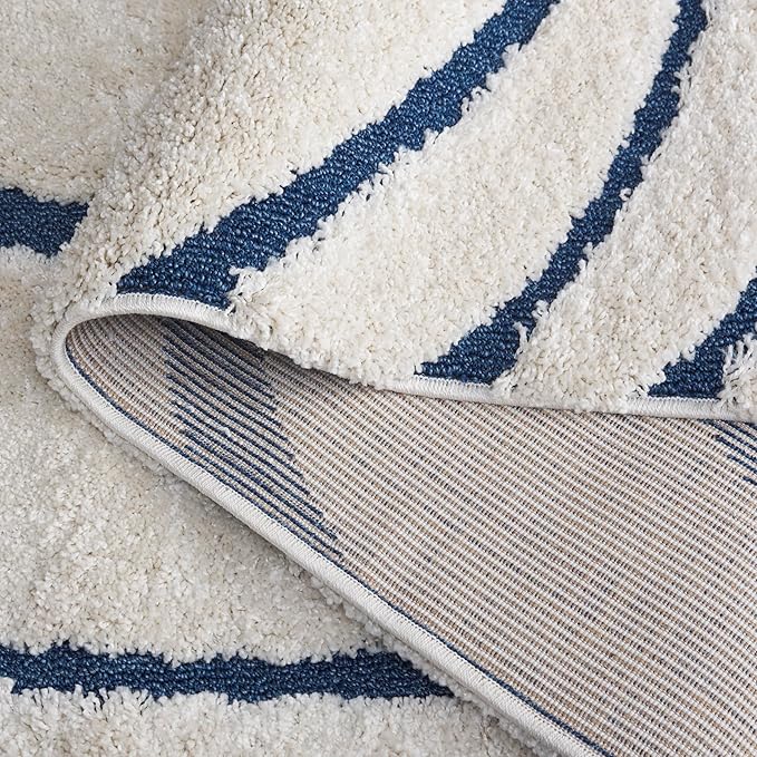 SAFAVIEH Florida Shag Collection Area Rug - 2'3" x 21' Runner, Cream & Blue, Non-Shedding & Easy Cleaning, Plush Thick Pile, Ideal for Living Room, Bedroom, Dining Space (SG471-1165)