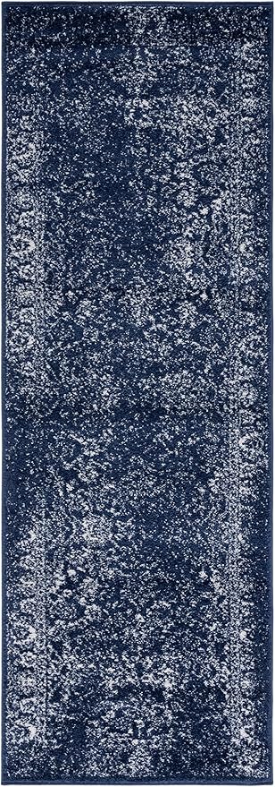 SAFAVIEH Adirondack Collection Runner Rug - 2'6" x 12', Navy & Ivory, Distressed Vintage Floral Design, Non-Shedding & Easy to Clean, Ideal for Hallway, Foyer, Entryway, Bedroom (ADR109N)