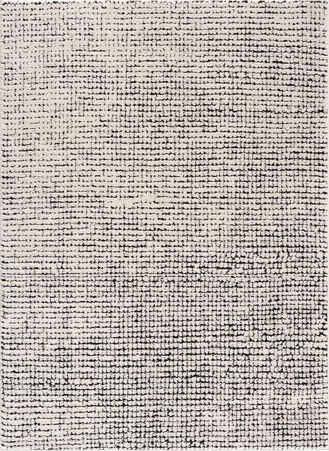 Hauteloom Keita Contemporary Mosaic Runner Rug - High Pile Fluffy Soft Shag Carpet for Hallway, Kitchen - Black and White - 2'8" x 7'3" Runner