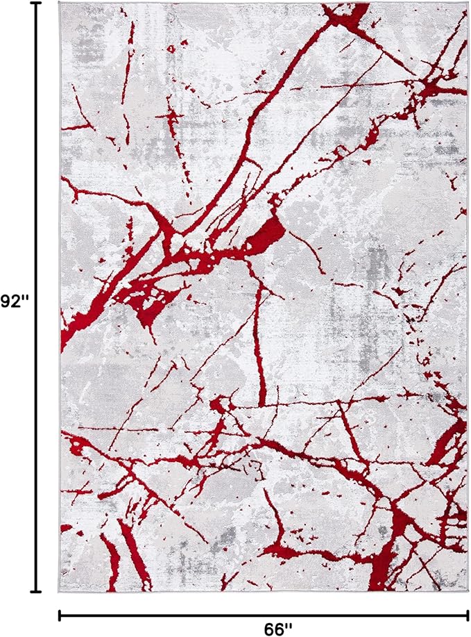 SAFAVIEH Amelia Collection Area Rug - 5'5" x 7'7", Grey & Red, Modern Abstract Design, Non-Shedding & Easy Care, Ideal for High Traffic Areas in Living Room, Bedroom (ALA293L)