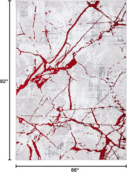 SAFAVIEH Amelia Collection Area Rug - 5'5" x 7'7", Grey & Red, Modern Abstract Design, Non-Shedding & Easy Care, Ideal for High Traffic Areas in Living Room, Bedroom (ALA293L)