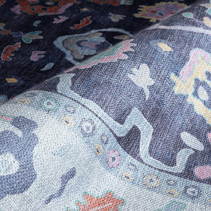 Fame Rugs Navy Blue Modern Oushak Rug 10x13, Vintage Turkish Colorful Oriental Washable Antique Inspired Oversize Area Rugs, Luxury Living Room Bedroom (388NB, 10' x 13')