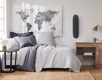 Levtex Home Tobago Stripe Charcoal Reversible Twin XL/Twin Quilt Set (68x86in) with 1 Pillow Sham (26x20in) - Striped - Charcoal - Cotton Twin Size Quilt Bedding Set - Lightweight Soft Pre-Washed