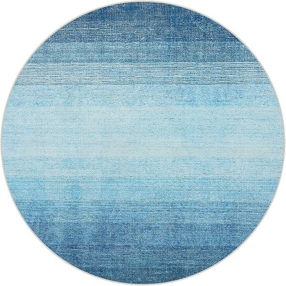 Wonnitar Modern Ombre Washable Round Rugs 5ft, Blue Round Living Room Rug, Soft Circle Bedroom Area Rug, Non-Slip Contemporary Low Pile Large Throw Carpet for Nursery Dining Room (Blue, Round 5ft)
