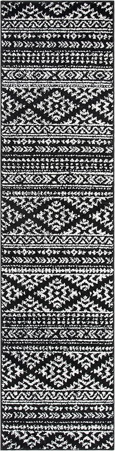 SAFAVIEH Tulum Collection Runner Rug - 2' x 13', Black & Ivory, Moroccan Boho Tribal Design, Non-Shedding & Easy to Clean, Ideal for Living Room, Hallway, Foyer, Bedroom (TUL272Z)