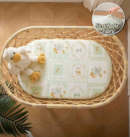 SDY Jersey Floral Bassinet Sheets for Baby Boys and Girls,32 "x 16 "x 4",2 Pack,Neutral Green Flower Standard Oval/Retangle Bassinet Mattress Sheets for Toddler,Super Soft Breathable