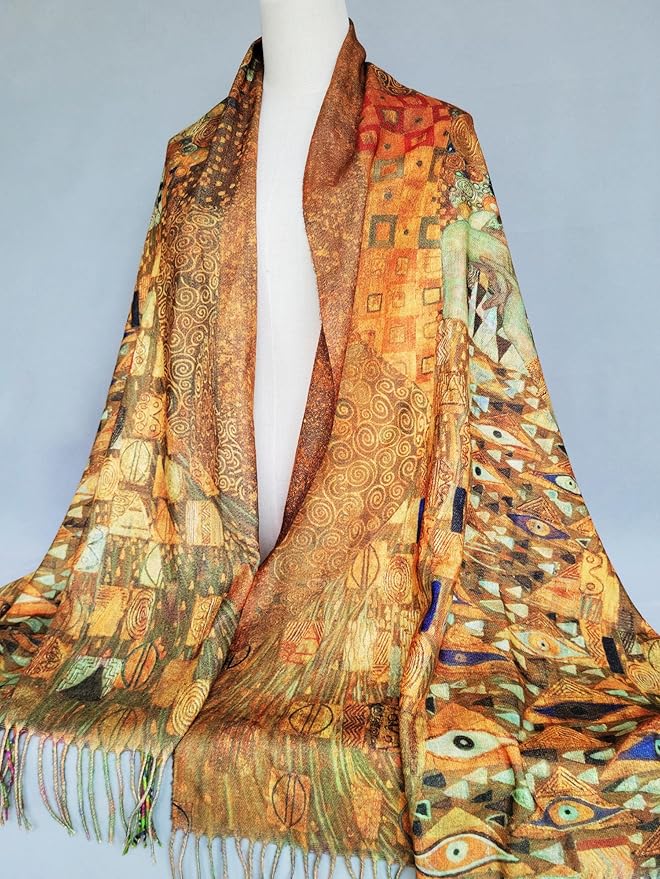 VENVSBEE Reversible Scarf Soft Large Shawl Wrap Blanket Double Sided Art Print Warm Pashmina Stoles Klimt Van Gogh Gifts