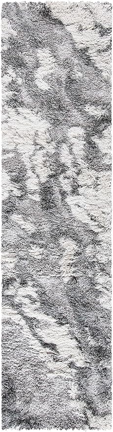 SAFAVIEH Horizon Shag Collection Runner Rug - 2' x 13', Grey & Ivory, Modern Abstract Design, Non-Shedding & Easy Care, 2-inch Thick Ideal for High Traffic Areas in Living Room, Bedroom (HZN890F)