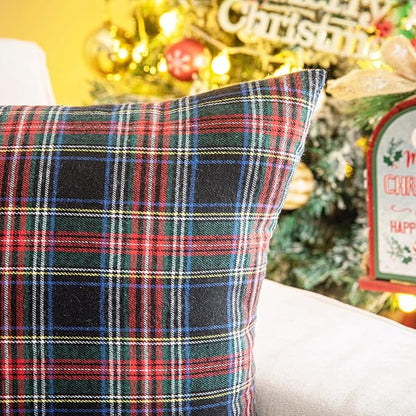 AQOTHES Pack of 2 Christmas Plaid Decorative Throw Pillow Covers Scottish Tartan Cushion Case for Farmhouse Home Holiday Decor Red and Black, 12 x 20 Inches