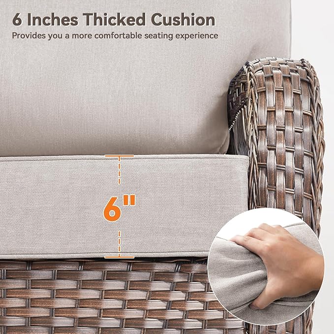 Luxury 6" Outdoor Cushions for Patio Furniture, 24x24x6" Thick Seat Cushion Set of 8, Fade Resistant Couch Chair Replacement Cushions High Density Deep Wicker Chair Cushion w/ Removable Cover, Beige