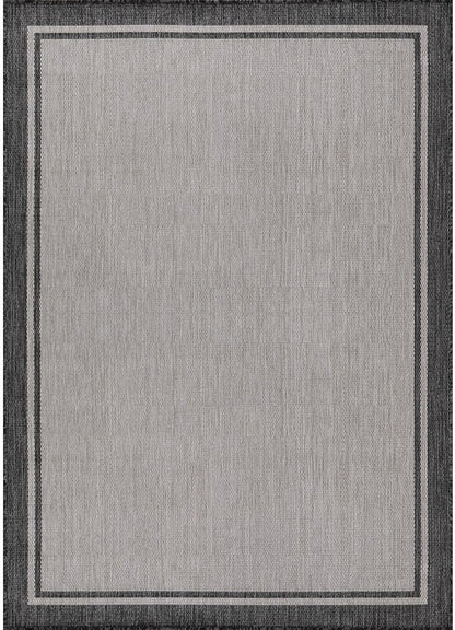 CAMILSON Indoor Outdoor Rug, 8x10 Bordered Gray Modern Area Rugs for Indoor and Outdoor Patios, Kitchen and Hallway Mats, Washable Porch Deck Outside Carpet (Bordered Grey, 8 x 10)