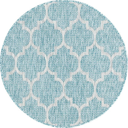 Unique Loom Trellis Collection Area Rug-Lattice Design, Moroccan Inspired for Indoor/Outdoor Décor, 3 ft 3 in x 3 ft 3 in Round, Aquamarine/Gray