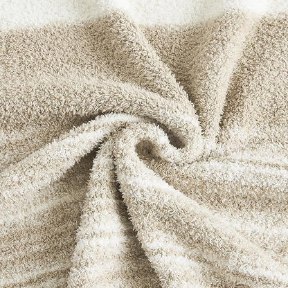 WRENGONGE Khaki Throw Blanket, 50x70 Soft Cozy Striped Throw Blankets for Couch, Sofa, Bed, Travel, Lightweight Fluffy Warm Plush Decorative Blankets for Women, Men,Kids Gift