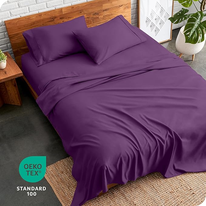 Bare Home Full XL Sheet Set - Luxury 1800 Ultra-Soft Microfiber Full Extra Long Bed Sheets - Double Brushed - Deep Pockets - Easy Fit - 4 Piece Set - Bedding Sheets & Pillowcases (Full XL, Plum)