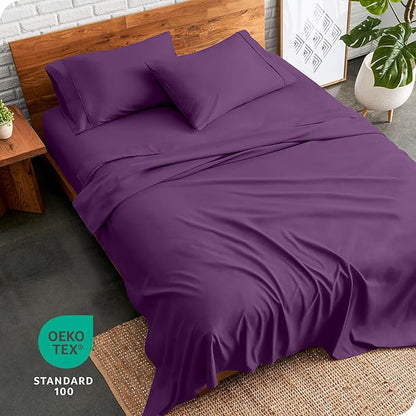Bare Home Queen Sheet Set - Luxury 1800 Ultra-Soft Microfiber Queen Bed Sheets - Double Brushed - Deep Pockets - Easy Fit - 4 Piece Set - Bedding Sheets & Pillowcases (Queen, Plum)