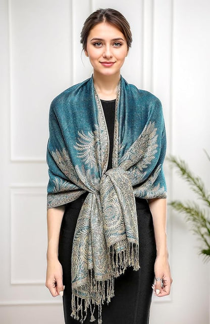 Achillea Big Paisley Pashmina Shawl Wrap for Women – Elegant Scarf for Weddings, Evening Dresses, Festivals & Daily Wear