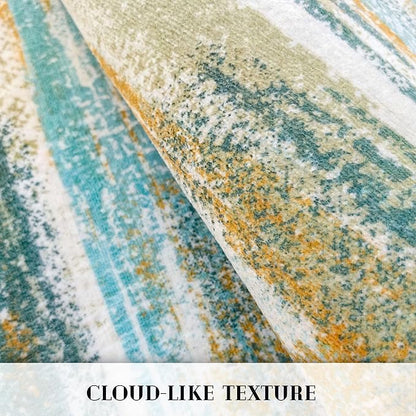 Modern Abstract Runner Rug 2.6x10, Green Mustard Multi Washable Long Kitchen Runner Non-Slip Soft Hallway Rug Runner Thin Print Faux Wool Carpet for Entryway Bedroom Laundry Room Indoor