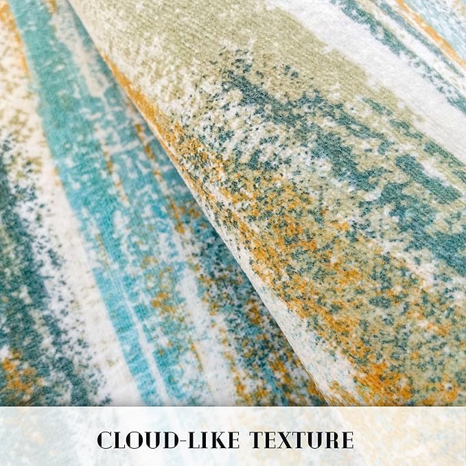 Modern Abstract Runner Rug 2.6x12, Green Mustard Multi Washable Long Kitchen Runner Non-Slip Soft Hallway Rug Runner Thin Print Faux Wool Carpet for Entryway Bedroom Laundry Room Indoor