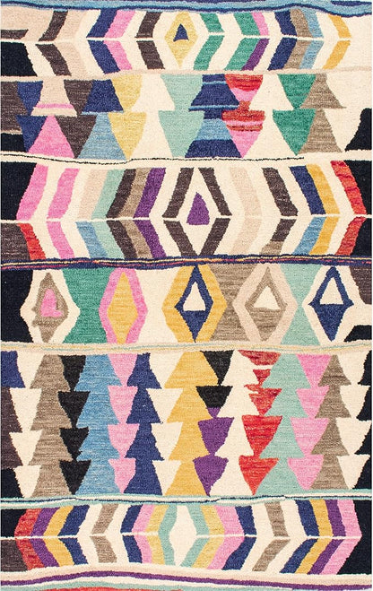 Nuloom Ofelia Handmade, Multicolor/Black, 3' x 5', Geometric, Wool, Soft and Cozy, High Traffic, Stain Resistant, Easy Clean, Durable Runner for Bedroom, Living Room, Dining, Den, Foyer