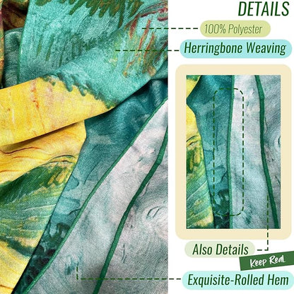 Artist Oil Painting Wraps 51"x51" Cashmere-Soft Art Pashmina Luxury Rolled Hem Women Large Travel Blanket Shawl