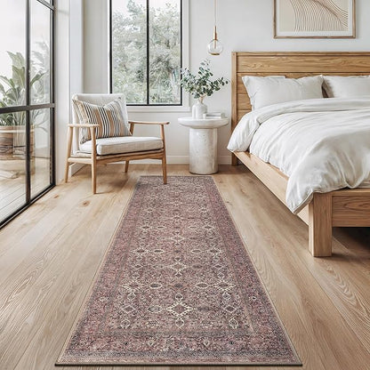 Bloom Rugs Washable Non-Slip 10 ft Runner - Beige Traditional Bordered Runner for Entryway, Hallway, Bathroom, and Kitchen - Exact Size: 2.5' x 10'
