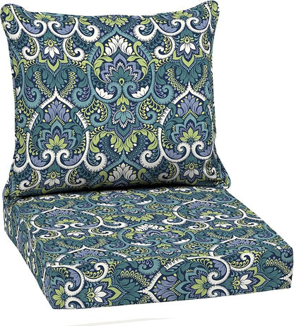Arden Outdoor Deep Seat Cushion Set, 22 in x 24 in, Weather-Proof, Rain-Proof, Fade Resistant Patio Cushion Sapphire Aurora Blue Damask