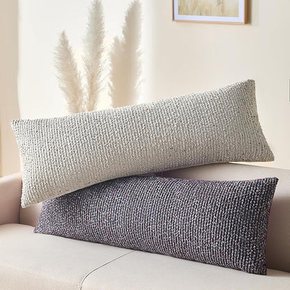 Decorative Lumbar Pillow Cover 14x36 Purple Striped Wool Long Body Pillow Neutral Textured Boho Lumbar Throw Pillow Cushion Covers for Modern Farmhouse Sofa Bed Living Room Decor SY011-E14