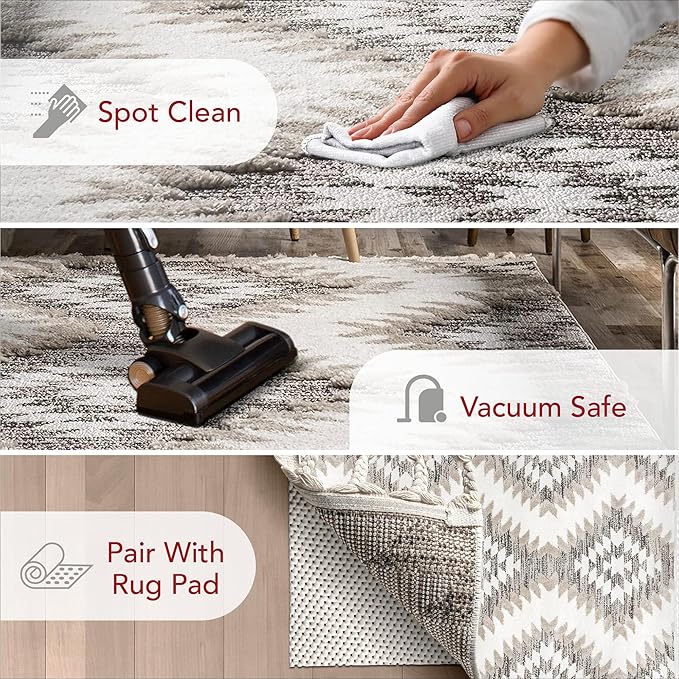 nuLOOM Adelade Beige/Ivory, 5'3" x 7'6", Southwestern, Shaggy, Soft and Cozy, High Traffic, Stain Resistant Area Rug for Bedroom, Living Room, Dining Space, Den, Foyer, Entryway