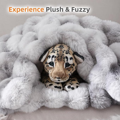 Smoofy Faux Fur Throw Blanket for Couch Rabbit Fleece - Tie-dye Grey Fluffy Blanket for Sofa Bedroom Living Room, Cozy Soft Plush Luxury Thick Winter Fuzzy Comfy Bubble Blanket - 50" x 60"