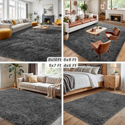 5x8 Area Rugs for Living Room: Soft Fluffy Shag Grey Rugs for Bedroom, Non Slip Large Fuzzy Plush Rug Indoor Floor Carpet for Nursery Kids Boys Girls Room, Dorms, Playroom, Modern Home Decor