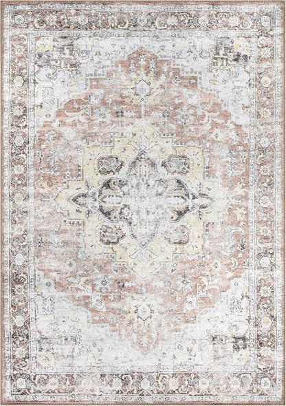 Bloom Rugs Washable Non-Slip 8' x 10' Rug - Blush/Beige Traditional Medallion Area Rug for Living Room, Bedroom, Dining Room, and Kitchen - Exact Size: 8' x 10'