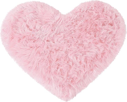 uxcell Heart Shaped Rugs for Bedroom,Small Aesthetic Carpet Girls,Cute Shaggy Floor Mirror Mat,Pastel Furry Throw Rug 2.3ftx3ft, Light Pink