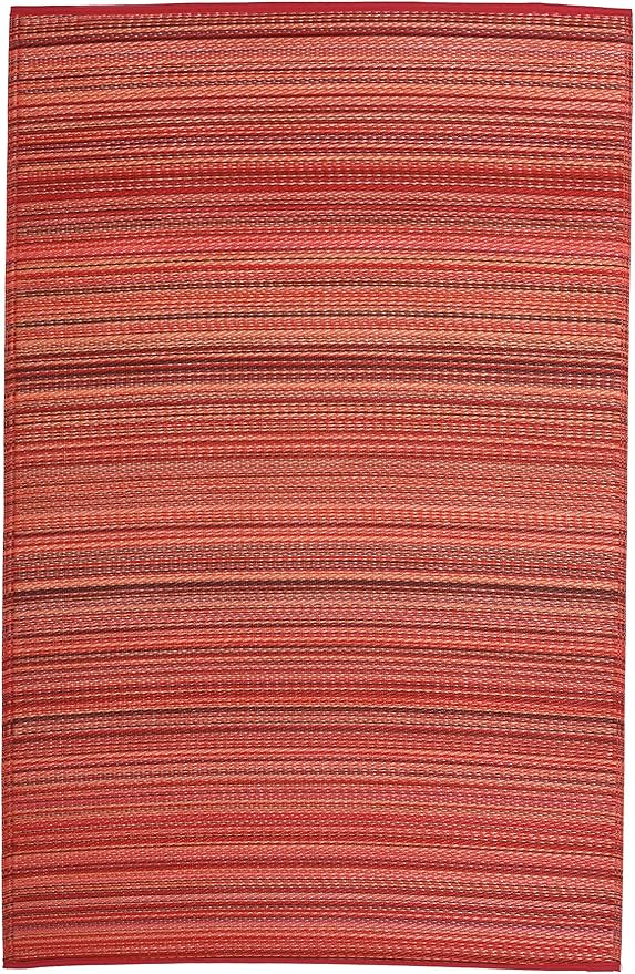 Fab Habitat Outdoor Rug - Waterproof, Fade Resistant, Crease-Free - Premium Recycled Plastic - Striped - Patio, Porch, Deck, Balcony - Cancun - Sunset - 5 x 8 ft