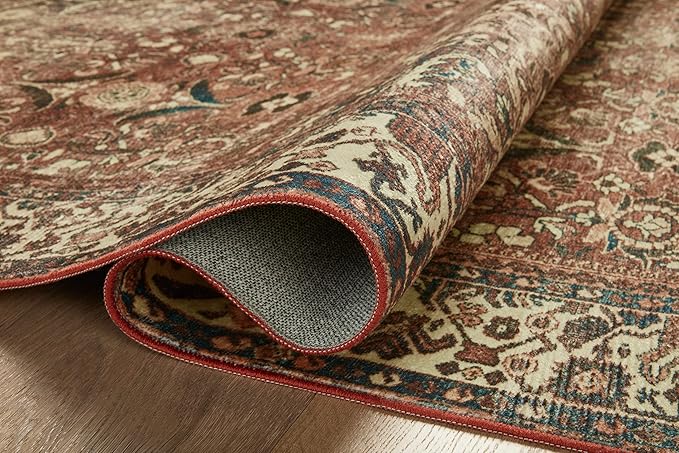 Loloi Magnolia Home by Joanna Gaines Banks Collection BAN-04 Brick/Ivory 2'-6" x 9'-6", .13" Pile Height, Machine Washable, Runner Rug