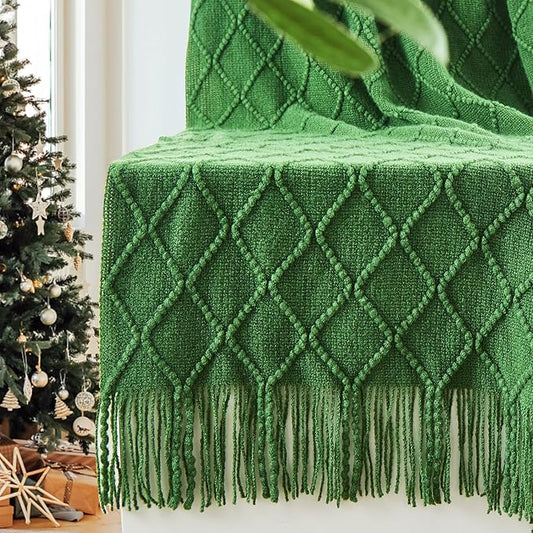 inhand Green Christmas Throw Blanket for Couch and Bed, Birthday Gifts for Women Teen Girl Friend Home Decor Knitted Blanket and Throws, Outdoor Lightweight Farmhouse Warm Woven Decorative, 50"x60"