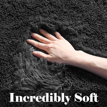 ONASAR Black Area Rugs 9x12 Living Room, Large Fluffy Shag Bedroom Rug, Washable Soft Plush Thick Shaggy Big Floor Carpet for Kids Boy and Girls Teen Dorm Nursery Indoor Home Decor Aesthetic