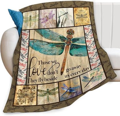 Dragonfly Print Blanket Dragonflies Memorial Throw Blankets Gifts for Couch Sofa Bed Stuff Decor Lightweight Soft Cozy Plush Warm Flannel for Lover Men Women Adults 60"x80"