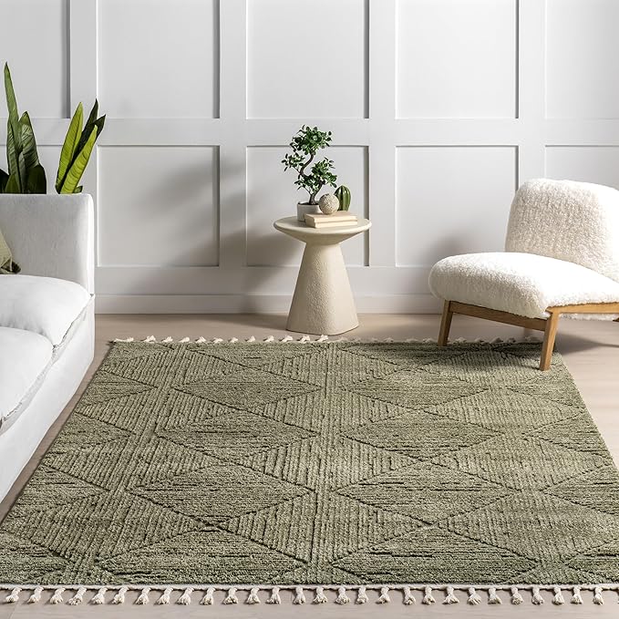 nuLOOM Kerry Green, 5'3" x 7'6", Geometric, Soft and Cozy, High Traffic, Stain Resistant, Easy Clean, Durable Area Rug for Bedroom, Living Room, Dining Space, Den, Foyer, Entryway