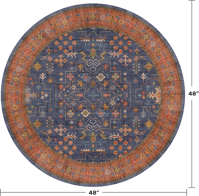 Washable Light Blue Rugs for Entryway Indoor - 3x5 Throw Rug for Large Kitchen, Bedroom Bedside, Bathroom, Mudroom, Mordern Abstract Medallion Aqua Décor, Non Slip Low Pile Fade Resistant