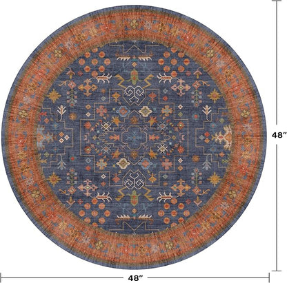 Washable Light Blue Rugs for Entryway Indoor - 3x5 Throw Rug for Large Kitchen, Bedroom Bedside, Bathroom, Mudroom, Mordern Abstract Medallion Aqua Décor, Non Slip Low Pile Fade Resistant