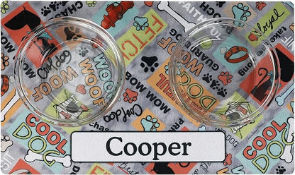 Drymate Personalized Pet Bowl Placemat, Custom Dog & Cat Food Feeding Mat - Absorbent Fabric, Waterproof Backing - Machine Washable/Durable (USA Made) (12" x 20") (Cool Dog - Grey)